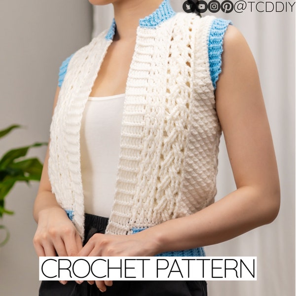 Crochet Pattern | Cable Stitch Bomber Vest Pattern | PDF Download