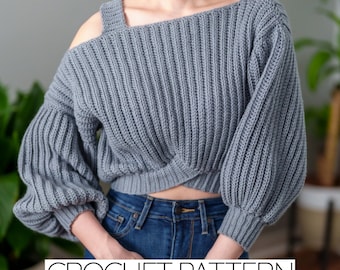 Crochet Pattern | Single Strap 3/4 Balloon Sleeve Cropped Sweater | PDF Download
