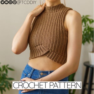 Crochet Pattern | Cropped Mock Neck Sweater Vest | Sleeveless Turtleneck Top | PDF Download