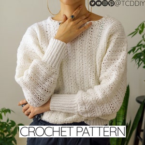 Crochet Pattern | Ribbed Crewneck Batwing Sweater | PDF Download