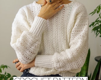 Crochet Pattern | Ribbed Crewneck Batwing Sweater | PDF Download