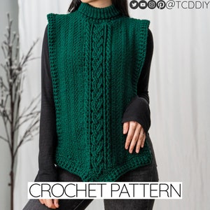 Crochet Pattern | Cable Stitch Turtleneck Shawl W. Pointed Hem | PDF Download
