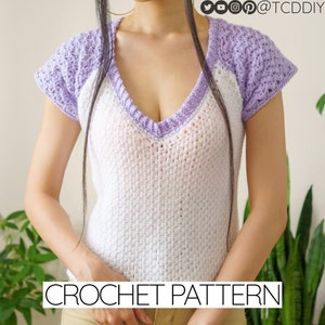 Crochet Pattern | V-Neck Baseball T-Shirt W. Suzette Detail | Short Sleeve Top | PDF Download