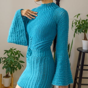 Crochet Pattern Crochet Bell Sleeve Mock Neck Dress Pattern PDF Download image 8
