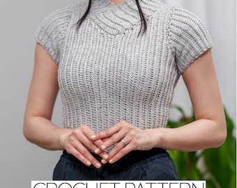 Patrón de crochet / Camiseta con cuello en V / Top de manga corta / Acanalado / Descarga PDF