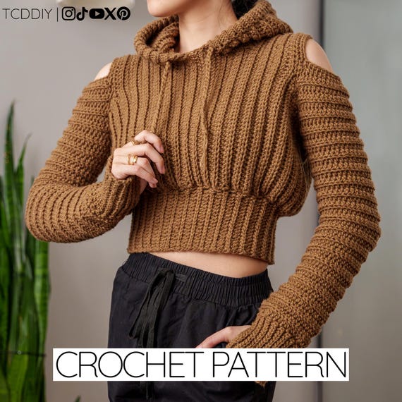 Crochet Pattern | Cold Shoulder Cropped Hoodie W. Thumbhole Cuffs