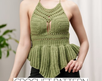 Modèle de haut dos nu au crochet : motif bohème à basque (téléchargement PDF)