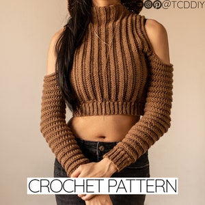 Crochet Pattern | Crochet Cropped Turtleneck Hoodie Pattern | Crochet Cold Shoulder Hoodie Pattern | PDF Download
