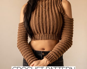 Crochet Pattern | Crochet Cropped Turtleneck Hoodie Pattern | Crochet Cold Shoulder Hoodie Pattern | PDF Download