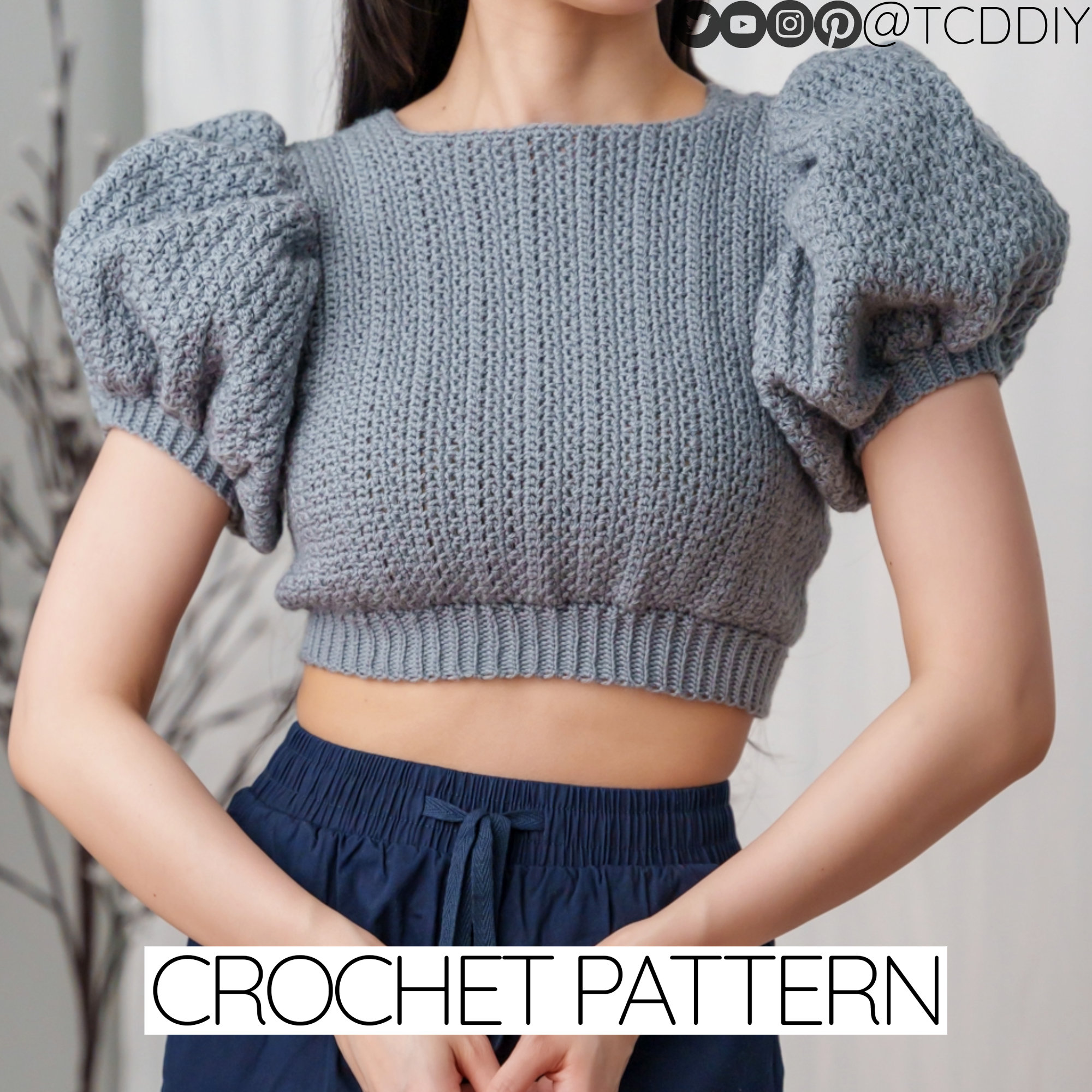Crop top with long puff sleeves hotsell