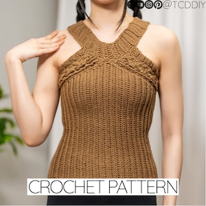 Crochet Pattern | Sleeveless Ribbed Wide Collar Cable Stitch Sweater Vest | PDF Download