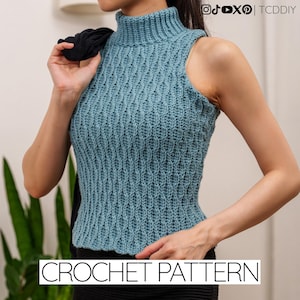 Virkmönster | Ärmlös polotröja med mandelsöm | PDF-nedladdning