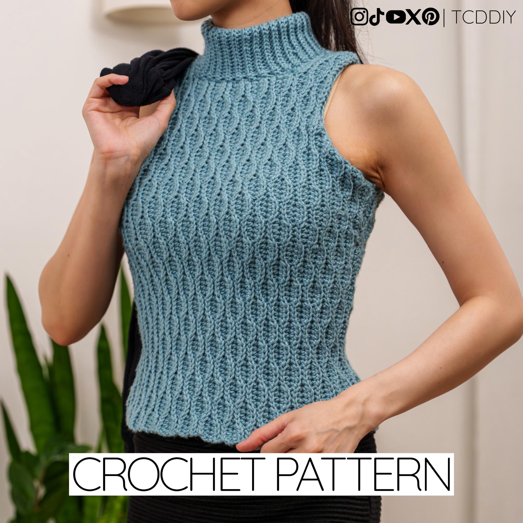 40 Turtleneck Crochet Patterns for Cozy Layers, Modern Pullovers, and Textured Necklines 3 Crochet Pattern Sleeveless Almond Stitch Turtleneck