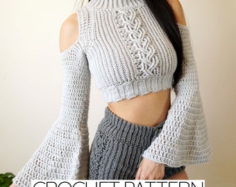 Crochet Sweater & Shorts Pattern Bundle: Cable Stitch, Mock Neck (PDF Download)