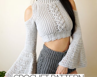 Crochet Pattern Bundle | Cable Stitch Mock Neck Sweater and High Waisted Shorts | PDF Download