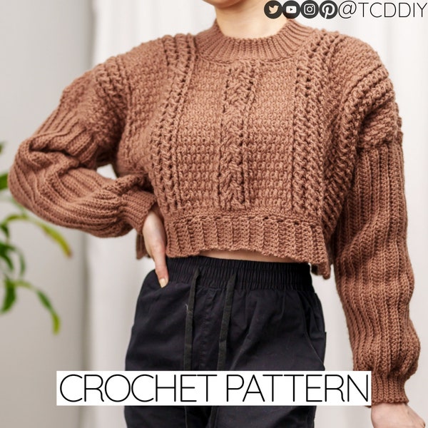 Crochet Pattern | Cropped Cable Stitch sweater | Cropped Cable Stitch Jumper | Cropped Oversized Sweater | PDF Download