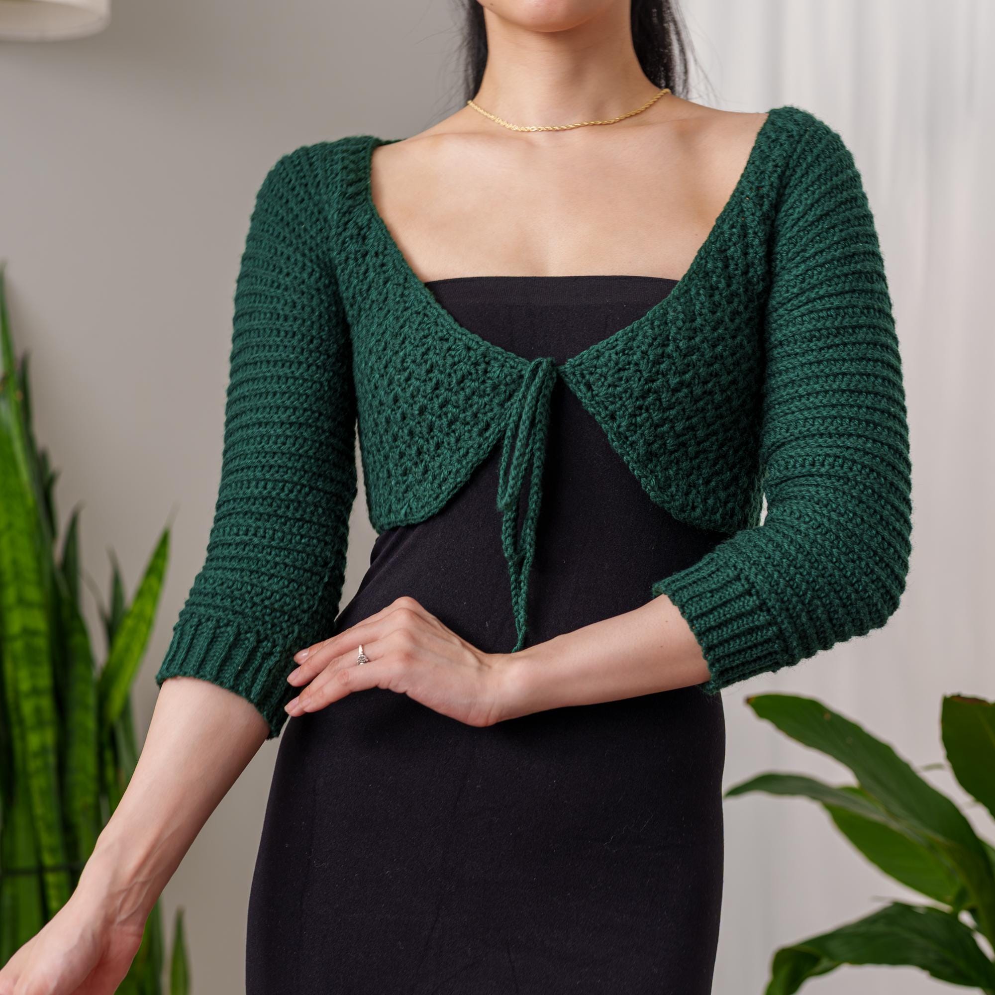 Crochet Pattern | Cropped Front Tie Cardigan Sweater | Long Sleeve