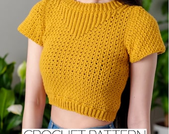 Crochet Crop Top Pattern | Mesh Stitch, Short Sleeve (PDF Download)