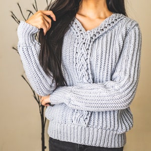 Crochet Pattern Cable Stitch V Neck Sweater PDF Download image 7