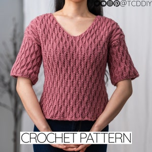 Crochet Pattern | Crochet Almond Stitch V Neck Tee Pattern | Crochet T Shirt Pattern | Crochet Short Sleeve Tee Pattern | PDF Download