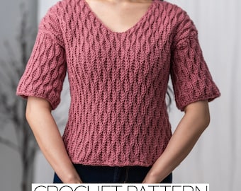 Crochet Pattern | Crochet Almond Stitch V Neck Tee Pattern | Crochet T Shirt Pattern | Crochet Short Sleeve Tee Pattern | PDF Download