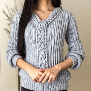 Crochet Pattern Cable Stitch V Neck Sweater PDF Download image 6