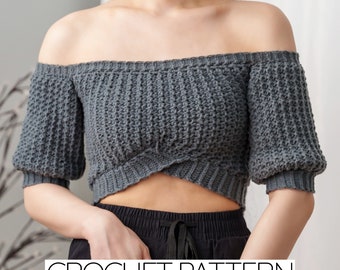 Crochet Pattern | Cropped Off Shoulder Sweater | Short Sleeve Crop Top Jumper | PDF Download