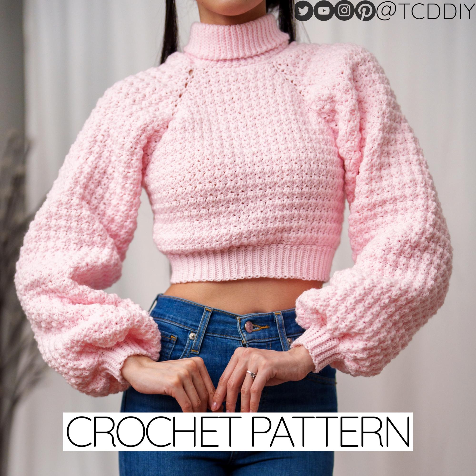Crochet Pattern | Balloon Sleeve Cropped Turtleneck Sweater