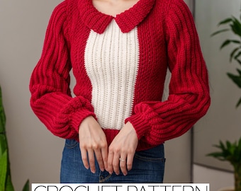 Crochet Pattern | Polo Sweater | Collared Long Sleeve Top | Moss Stitch | PDF Download