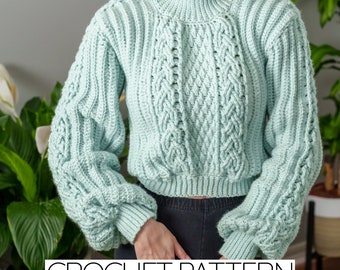 Crochet Cable Stitch Sweater Pattern: Mock Neck, Alpine Detail (PDF Download)