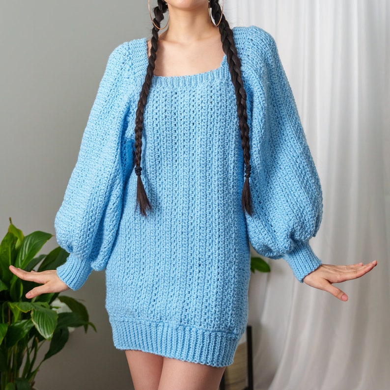 Crochet Pattern Crochet Balloon Sleeve Sweater Dress PDF Download image 2