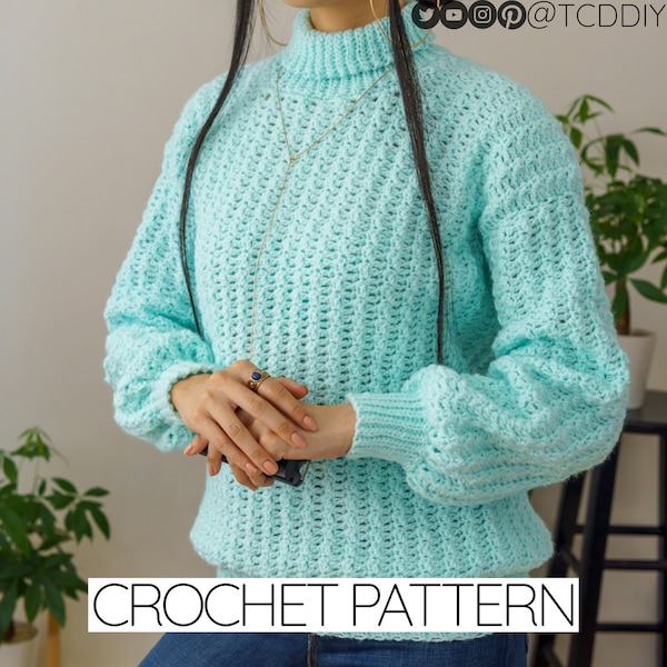 Patrón de Ganchillo / Patrón de suéter de cuello alto de crochet / Descargar PDF