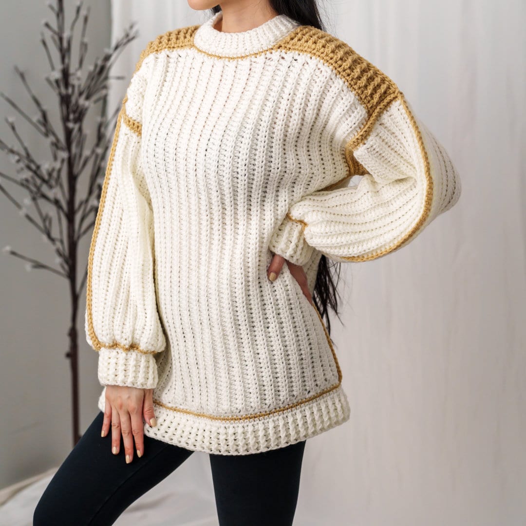 Crochet Sweater Pattern: Oversized Ribbed Crew Neck (PDF Download