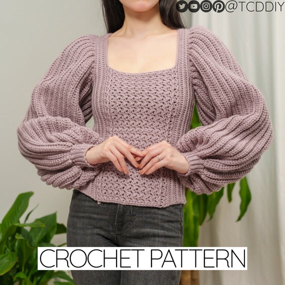 Crochet Pattern #329 | Square Neck Balloon Sleeve Sweater W
