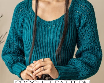 Crochet Pattern | Crochet Balloon Sleeve Sweetheart Sweater Pattern | Crochet Sweetheart Sweater Pattern | PDF Download