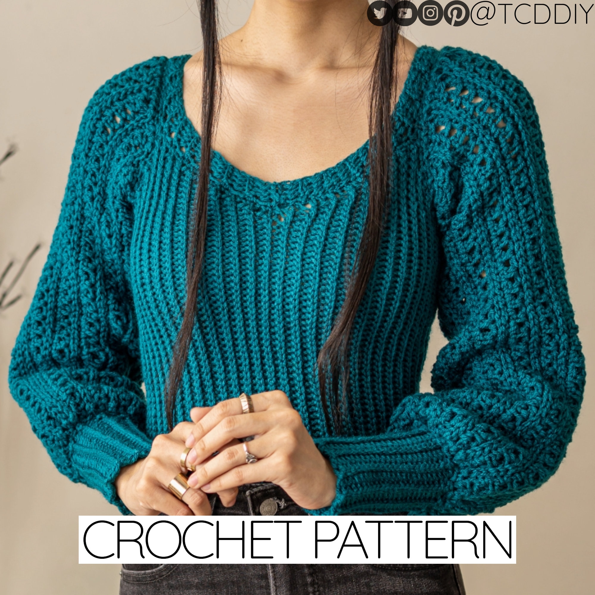 Crochet Pattern | Ribbed Balloon Sleeve Sweetheart Sweater W. Moss