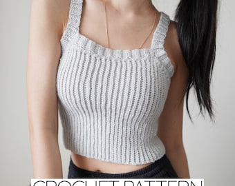 Crochet Pattern | Easy Square Neck Cropped Tank Top | Ribbed | PDF Download