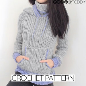 Crochet Pattern | Cowl Neck Hoodie with Pocket | PDF Download