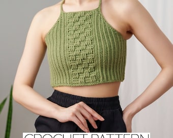 Crochet Pattern | Cropped Racerback Tank Top W. Basketweave Stitch Detail | PDF Download