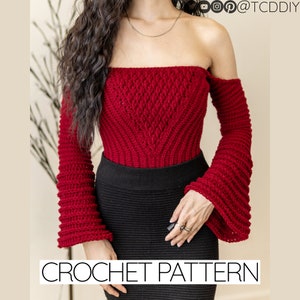 Crochet Pattern | Off the Shoulder Bell Sleeve Crop Top W. Alpine Stitch Detail | PDF Download