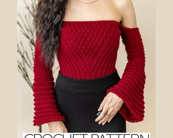 Crochet Pattern | Bell Sleeve Crop Top Pattern | PDF Download