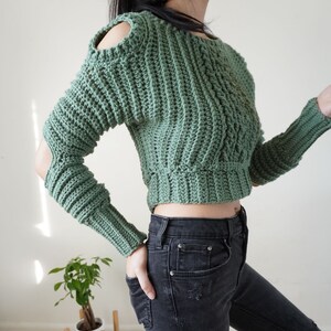 Crochet Pattern Cable Stitch Sweater Pattern Cold Shoulder Pattern Crop ...