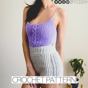 Crochet Pattern | Cable Stitch Corset Tie Tank Top Romper | PDF Download