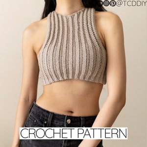 Crochet Pattern | Modern Crop Top | Sleeveless Ribbed Cropped Vest | PDF Download