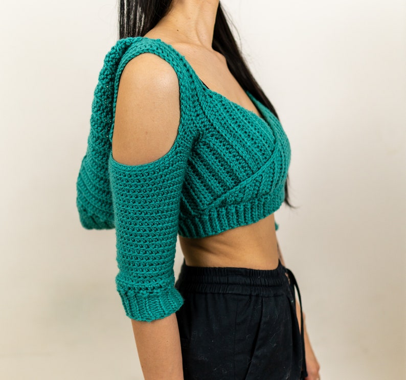 Crochet Long Sleeve Wrap Crop Top with Hood | Etsy
