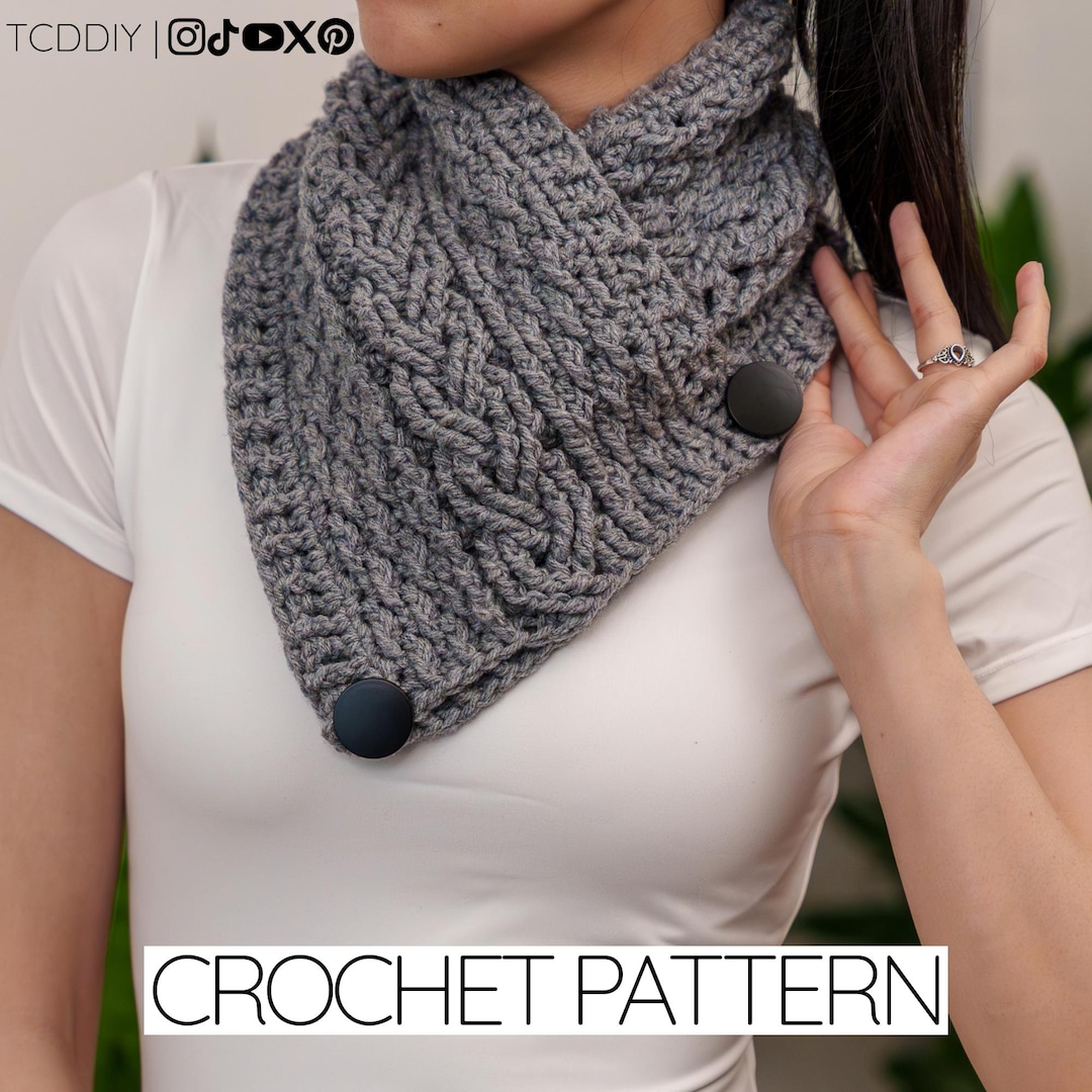 Crochet Pattern | Cable Stitch Cowl Neck Scarf W. Buttons | PDF ...