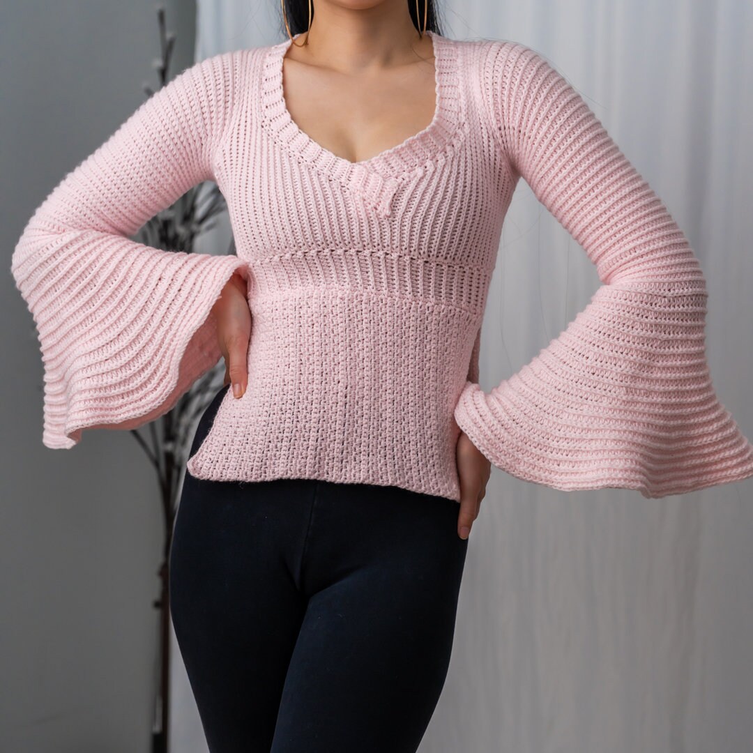 Women's V-Neck Ribbed Knit Sweater Long Sleeve Slim Fit