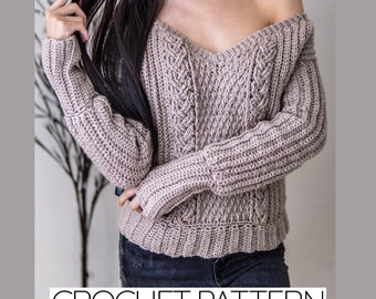 Crochet Pattern | Cable Stitch V Neck Sweater Pattern | PDF Download