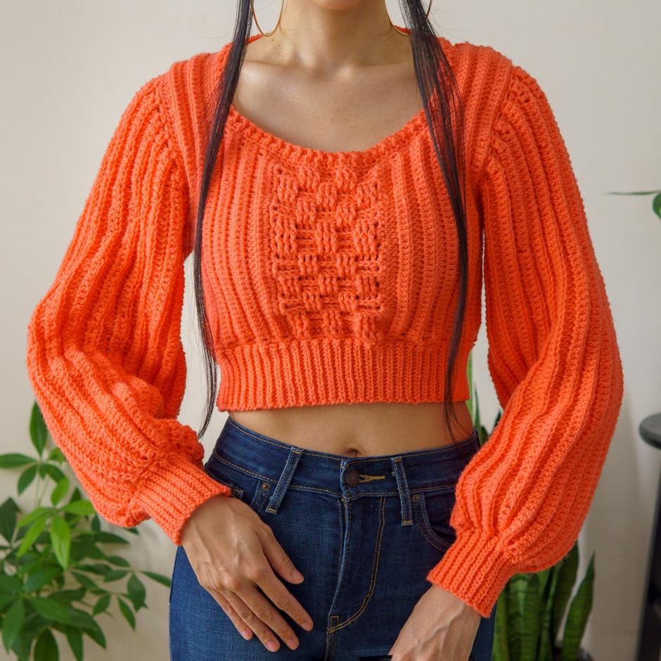 39 Cropped Sweater Crochet Patterns: Upgrade Your Wardrobe Handmade Style 29 Crochet Balloon Sleeve Cropped Sweater