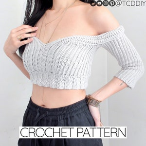 Crochet Pattern #016 | Modern Fold Peasant Top | Cropped Off the Shoulder Sweater | PDF Download
